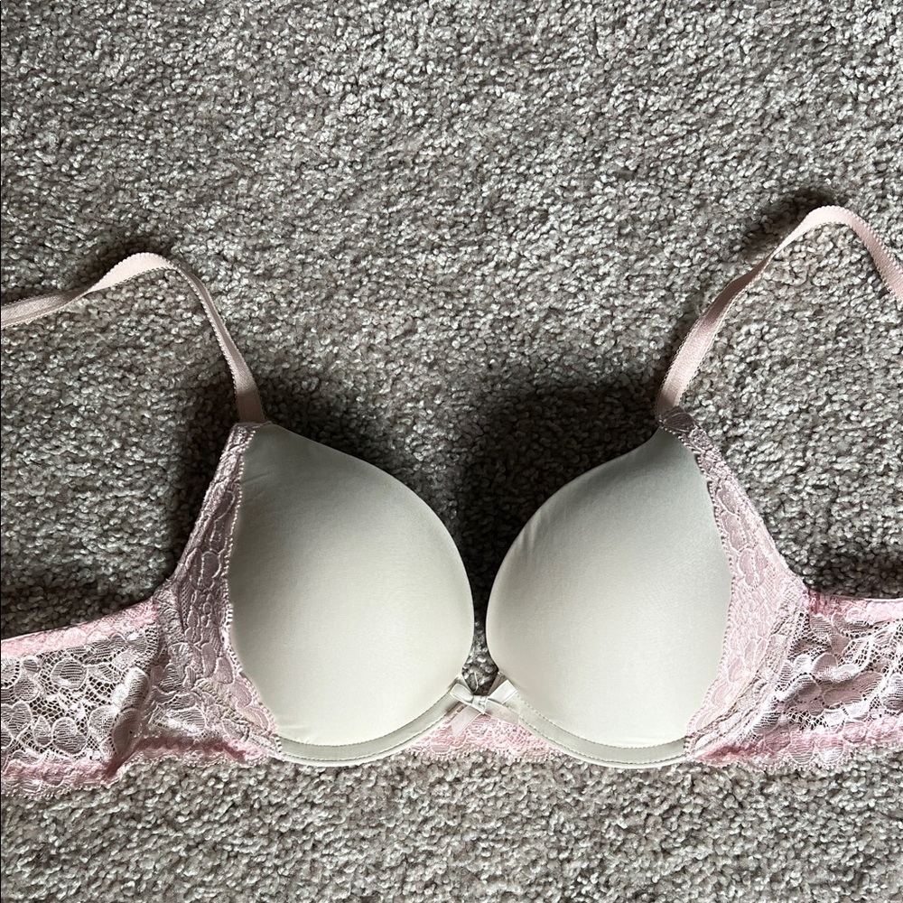 Victoria's Secret Cream and Pink Lace Bra